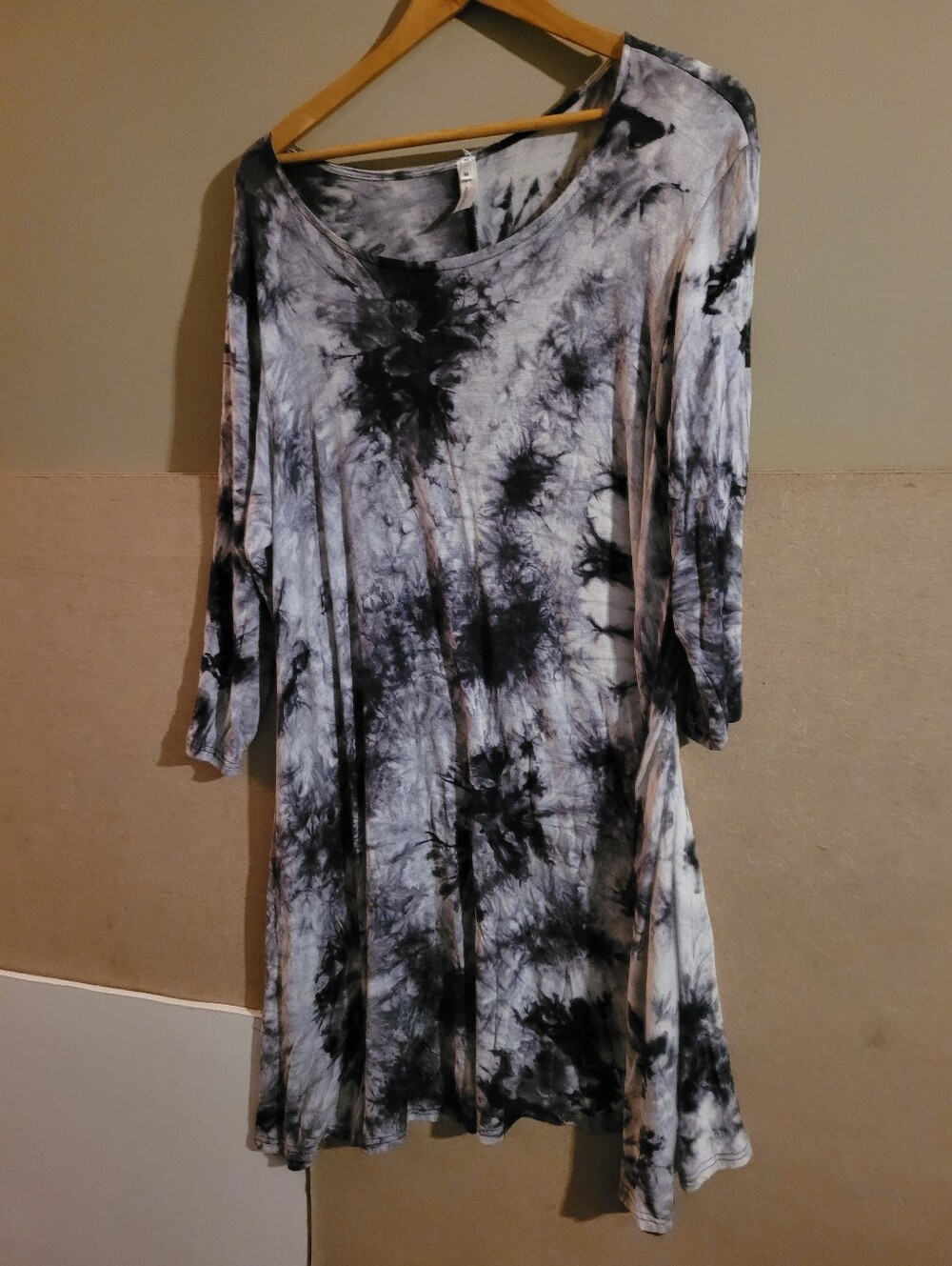 Heathmoor Tie-Dye Black & White Womens Scoop Neck Dress M